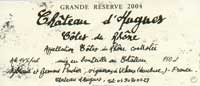 Wijn etiket - Grande Réserve - Château d'Hugues (Rhône)