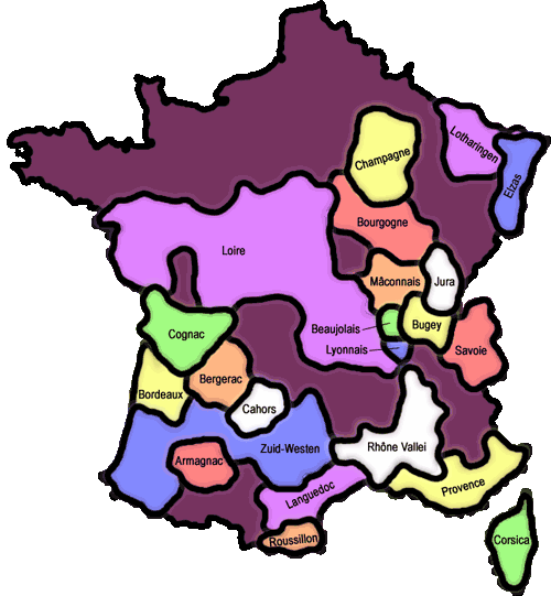 Kaart van de Franse wijnstreken